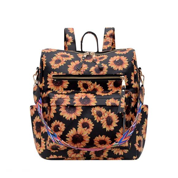 Handbags - Sunflower Print Backpack In Black
